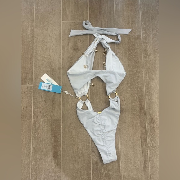 NWT BEACH BUNNY Sybil wrap one piece swimsuit in white size large - Picture 9 of 9